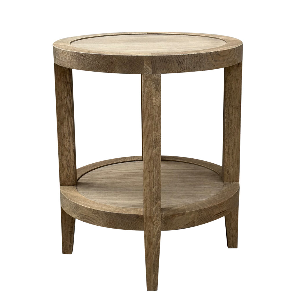 French Contemporary Round Side Table Weathered Oak – Helena House